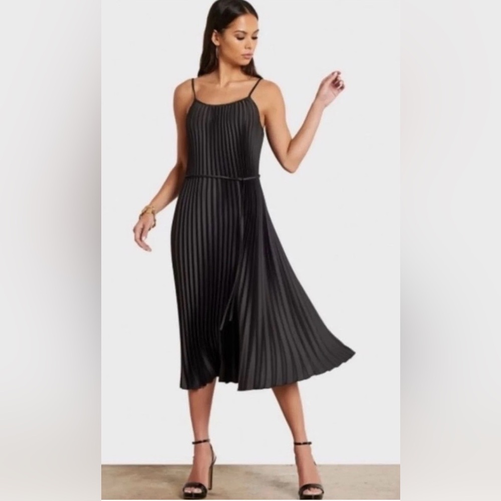 Sam Edelman Black Satin Pleated Dress